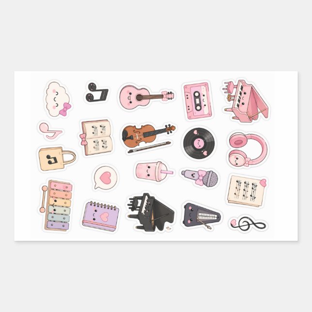 Pegatina Rectangular kawaii music stickers pack (Anverso)