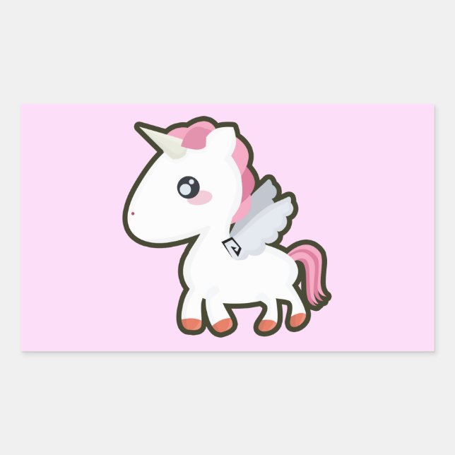 Pegatina Rectangular Kawaii Unicorn (Anverso)