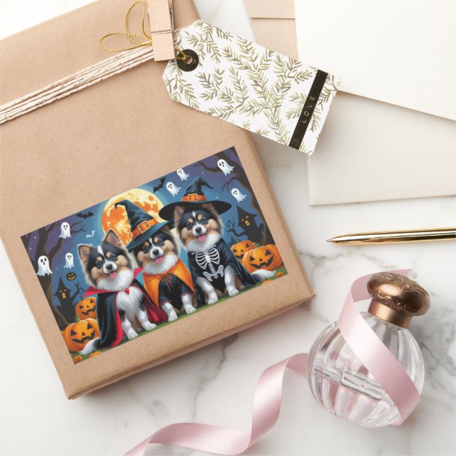 Pegatina Rectangular Keeshond Dogs Calabaza Halloween Funny (Regalar)