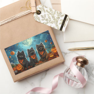 Pegatina Rectangular Keeshond Halloween Espeluznante