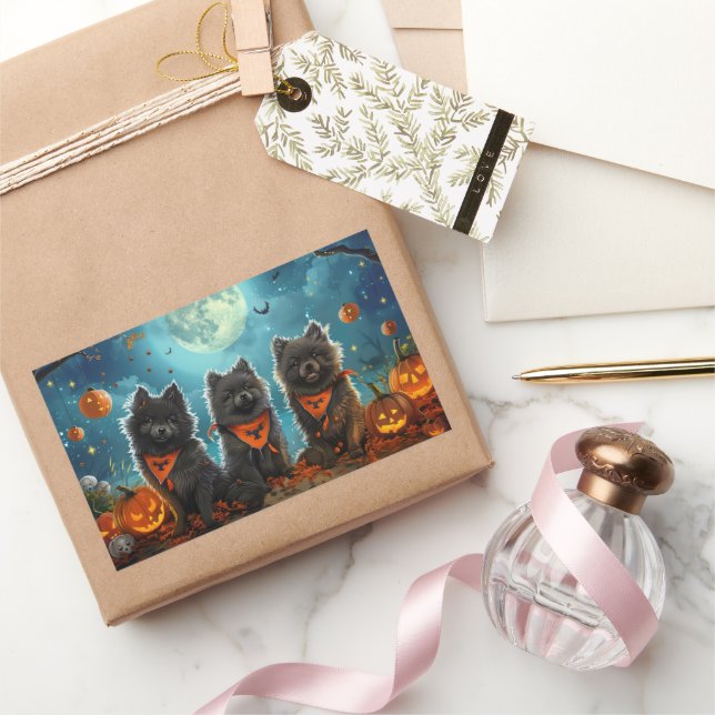 Pegatina Rectangular Keeshond Halloween Spooky (Regalar)