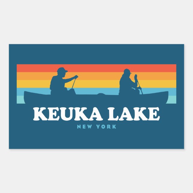 Pegatina Rectangular Keuka Lake New York Canoe (Anverso)
