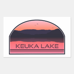 Pegatina Rectangular Keuka Lake New York Red Sunrise