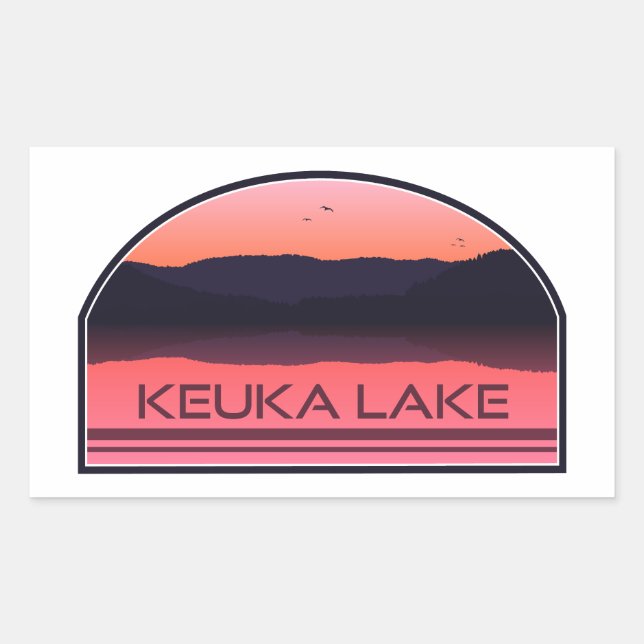 Pegatina Rectangular Keuka Lake New York Red Sunrise (Anverso)