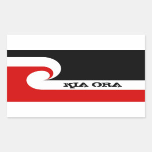 Pegatina Rectangular Kia Ora y bandera maorí, Nueva Zelanda /Deportes,