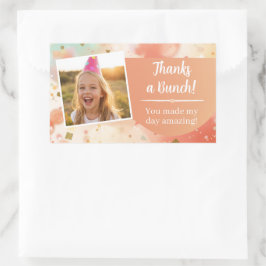 Pegatina Rectangular Kids Birthday Photo Thanks a Bunch Pastel Confetti