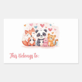 Pegatina Rectangular Kids Valentine Gift Labels | Cute Animal Stickers