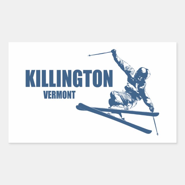 Pegatina Rectangular Killington Vermont Skier (Anverso)