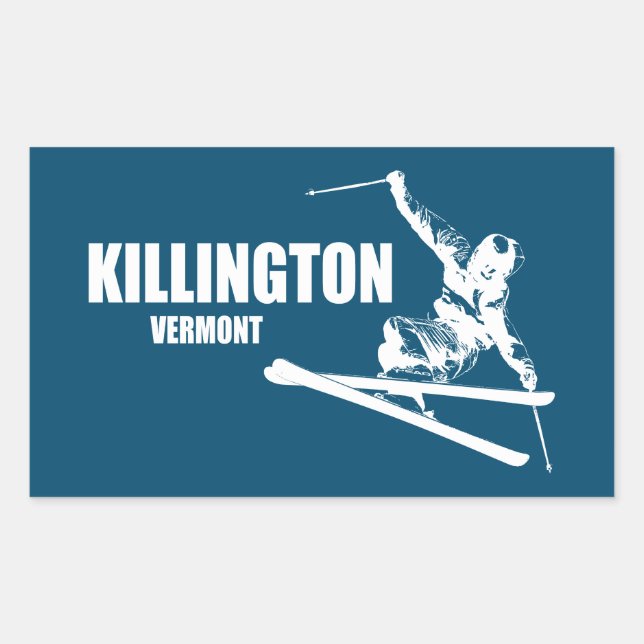 Pegatina Rectangular Killington Vermont Skier (Anverso)