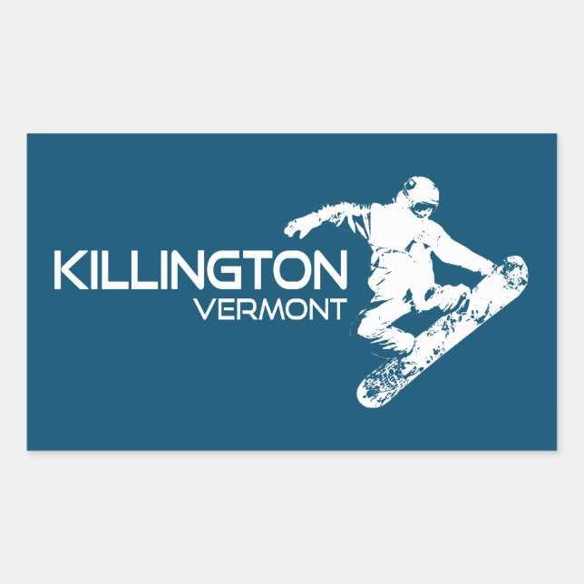 Pegatina Rectangular Killington Vermont Snowboarder (Anverso)