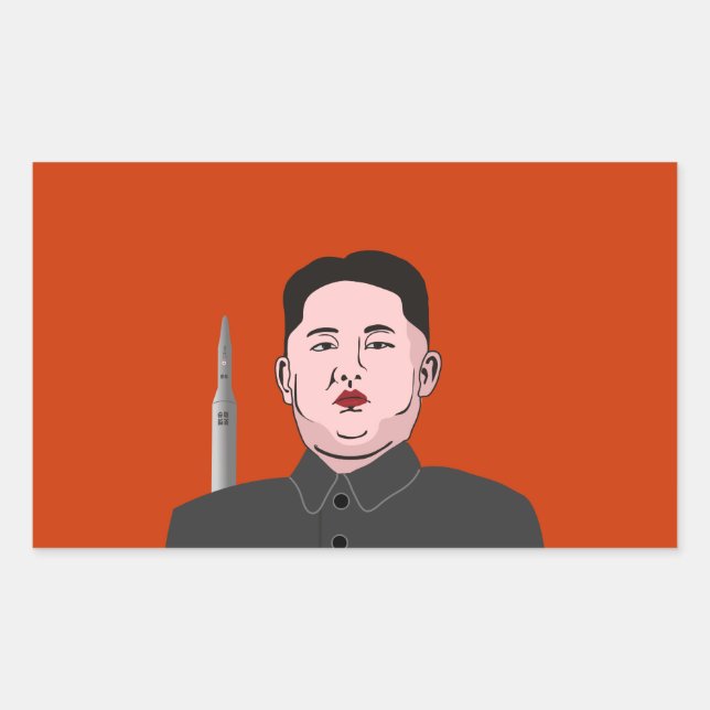 Pegatina Rectangular Kim Jong-un y misil nuclear (Anverso)