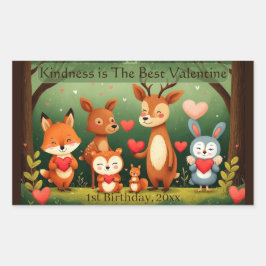 Pegatina Rectangular Kindness Best Valentine Woodland Animals Birthday