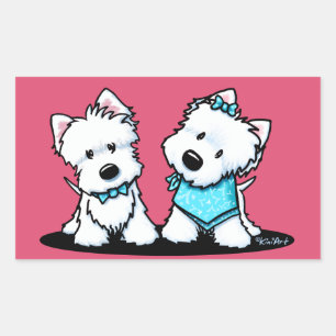 Pegatina Rectangular KiniArt Westie Terriers