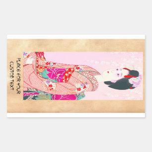 Pegatina Rectangular Kioto Brocade, cuatro hojas - Primavera japonesa