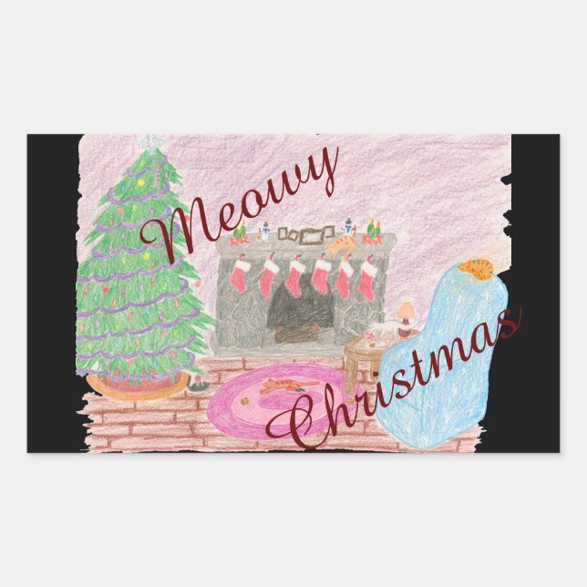 Pegatina Rectangular Kitty-mas Mischief (navidades) (Anverso)
