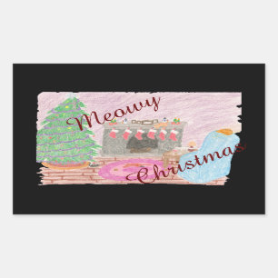 Pegatina Rectangular Kitty-mas Mischief (navidades)