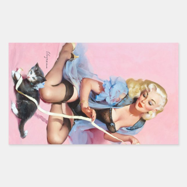 Pegatina Rectangular Kitty Pin Up (Anverso)