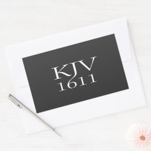 Pegatina Rectangular KJV 1611 Cristiano Blanco y Negro