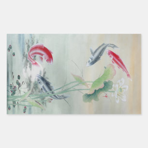 Pegatina Rectangular Koi Fish con Lotus