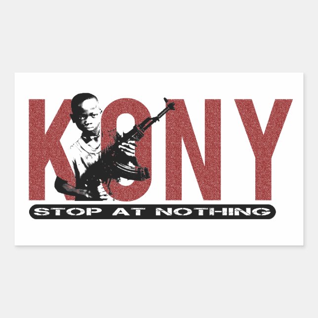 Pegatina Rectangular KONY - Detente en nada. Soldado infantil (Anverso)
