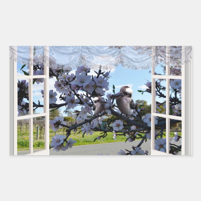 Pegatina Rectangular Kookaburras En Mi Ventana, (Anverso)