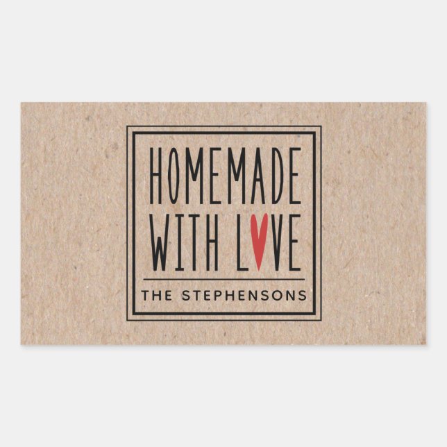 Pegatina Rectangular Kraft personalizado hecho con amor (Anverso)