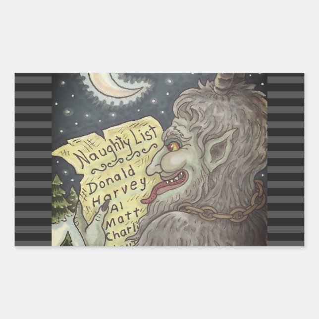 PEGATINA RECTANGULAR KRAMPUS NIÑOS PEQUEÑOS LISTAN NAVIDAD (Anverso)