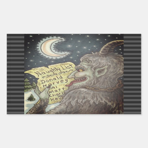 PEGATINA RECTANGULAR KRAMPUS NIÑOS PEQUEÑOS LISTAN NAVIDAD