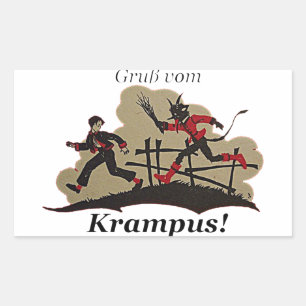 Pegatina Rectangular Krampus persigue al niño