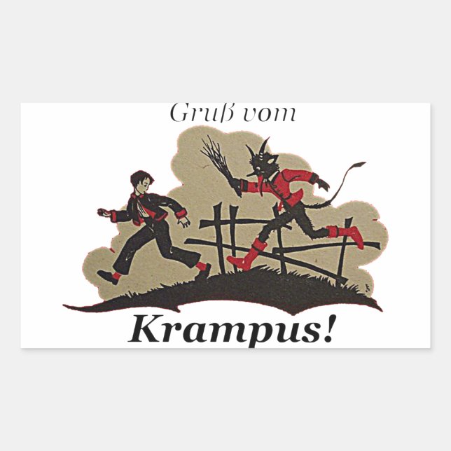 Pegatina Rectangular Krampus persigue al niño (Anverso)