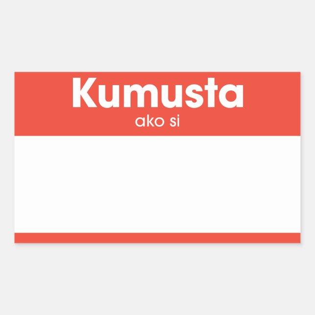 Pegatina Rectangular "Kumusta Ako Si" Hola Mi Nombre Es Rojo (Anverso)