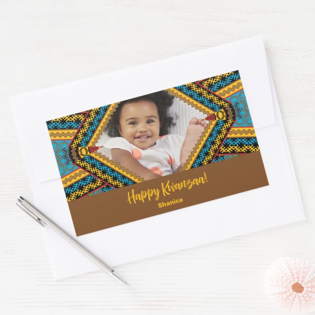 Pegatina Rectangular Kwanzaa Personalizado Patter de diamantes de color (Sobre)
