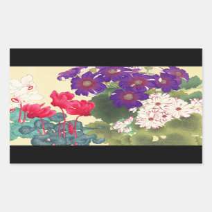 Pegatina Rectangular La acuarela japonesa clásica del vintage florece