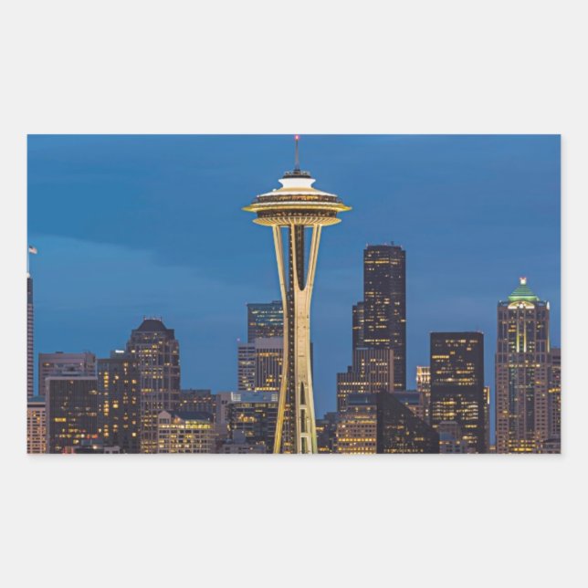 Pegatina Rectangular La aguja del espacio y la Seattle céntrica (Anverso)