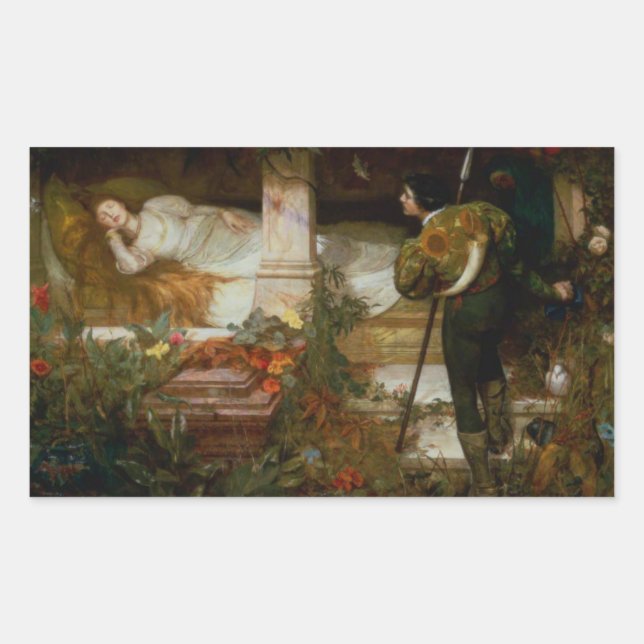 Pegatina Rectangular La Bella Durmiente (Escena elegante de amor y roma (Anverso)