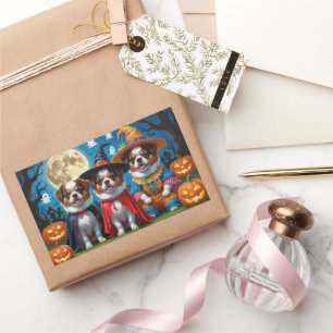 Pegatina Rectangular La calabaza de perros chinos japoneses Halloween e