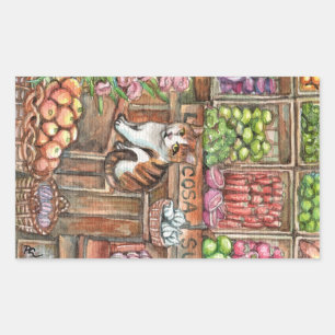 Pegatina Rectangular La carne en el mercado
