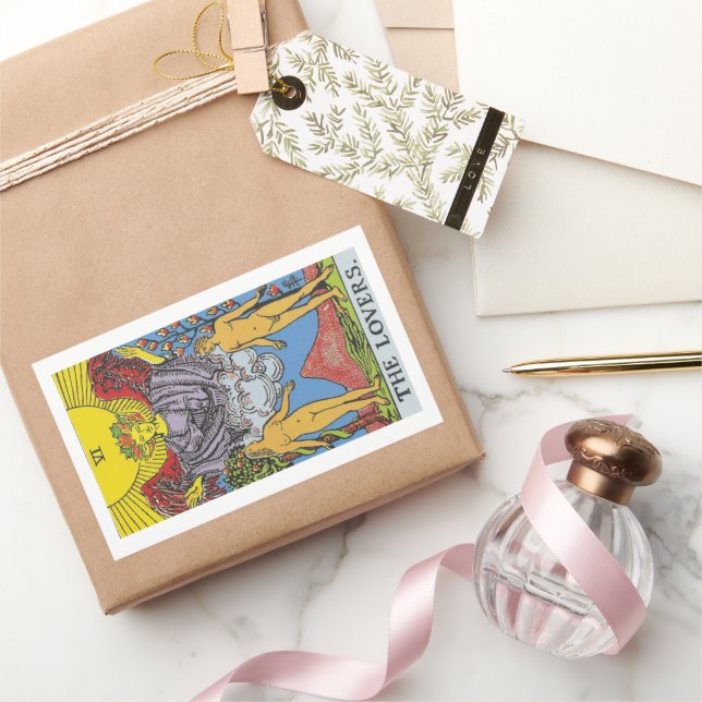 Pegatina Rectangular La carta Tarot de los amantes que leen (Regalar)