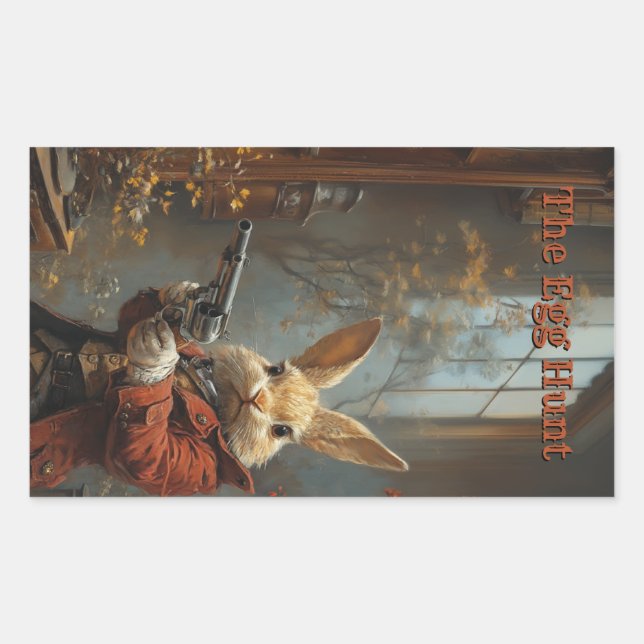 Pegatina Rectangular La caza de huevos, la caza de conejitos de Pascua (Anverso)