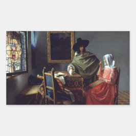 Pegatina Rectangular La copa de vino de Johannes Vermeer