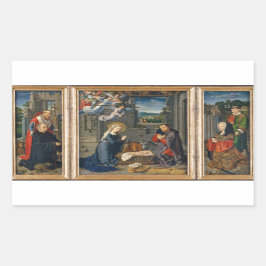 Pegatina Rectangular La escena de la Natividad con donantes y santos