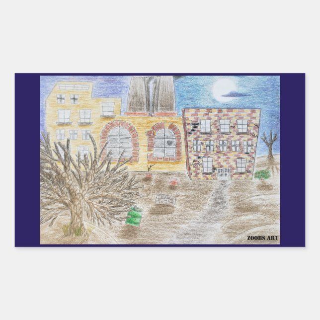 Pegatina Rectangular La fábrica rota de maquinaria perdida (Anverso)