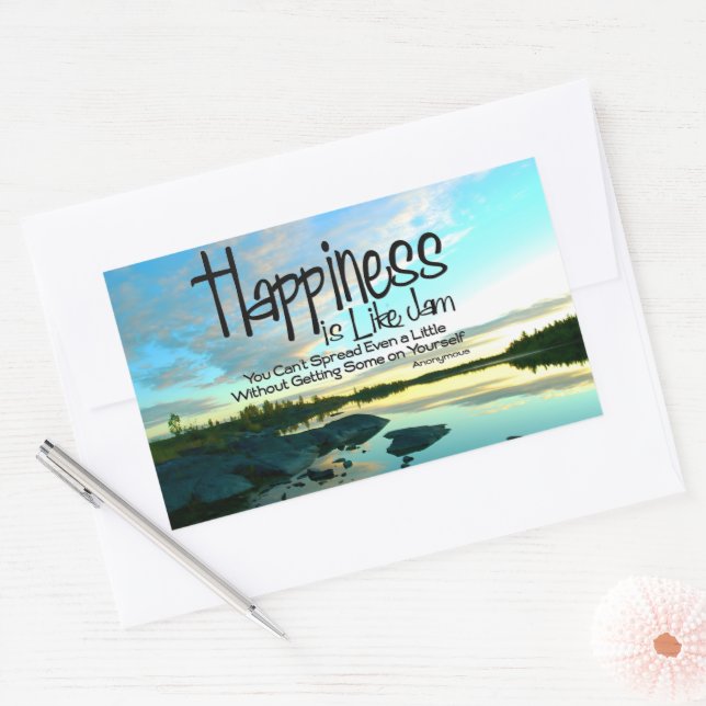 Pegatina Rectangular "La felicidad es como la mermelada", cita Inspirad (Sobre)