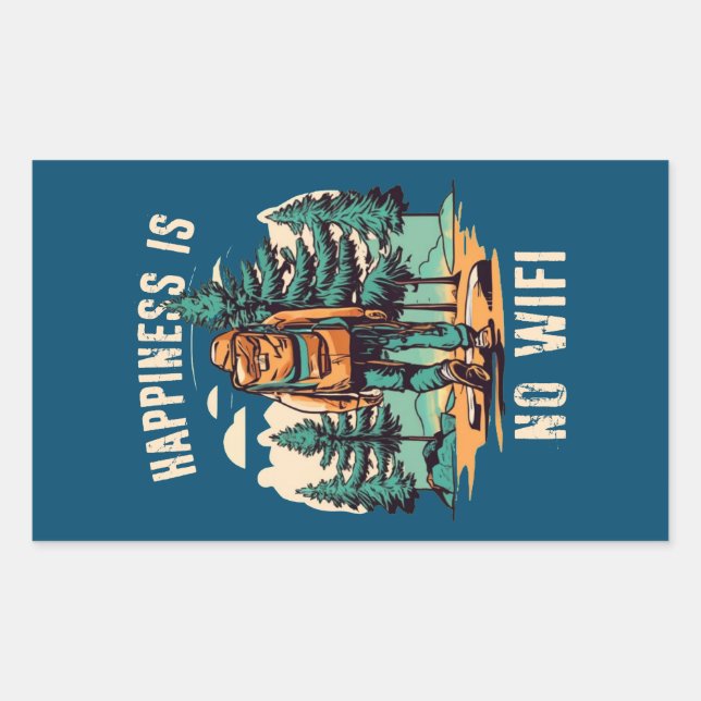 Pegatina Rectangular La Felicidad No Es Una Mochila Wifi (Anverso)