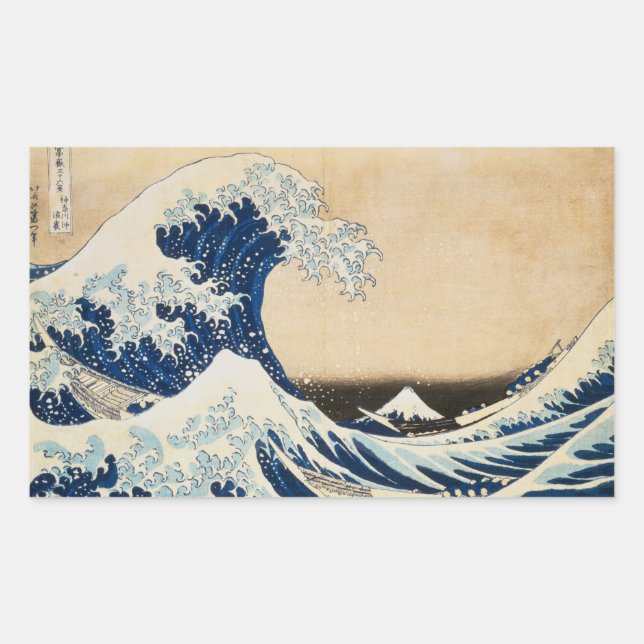 Pegatina Rectangular La gran ola de Kanagawa por Hokusai (Anverso)