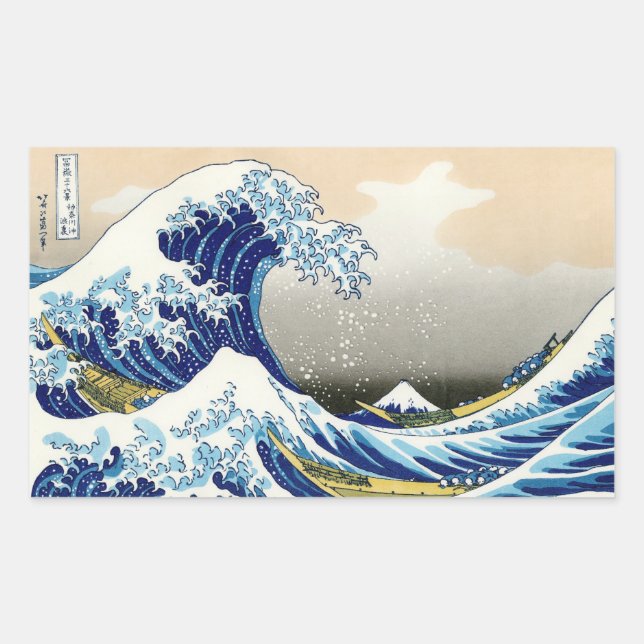 Pegatina Rectangular La gran ola del Kanagawa Katsushika Hokusai (Anverso)