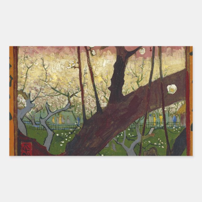 Pegatina Rectangular La japononaiserie de Van Gogh después de Hiroshige (Anverso)