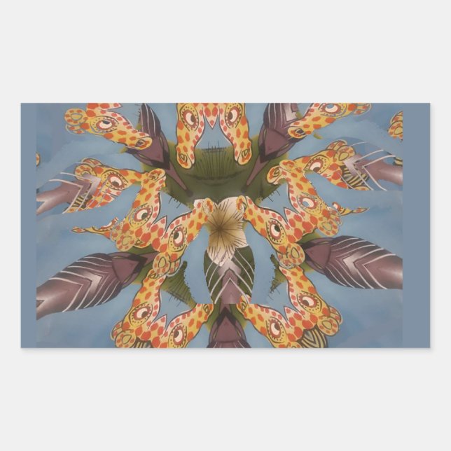 Pegatina Rectangular La jirafa de Kaleidoscope Mandala: Resumen de arte (Anverso)