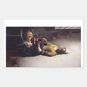 Pegatina Rectangular La Milkmaid de Johannes Vermeer