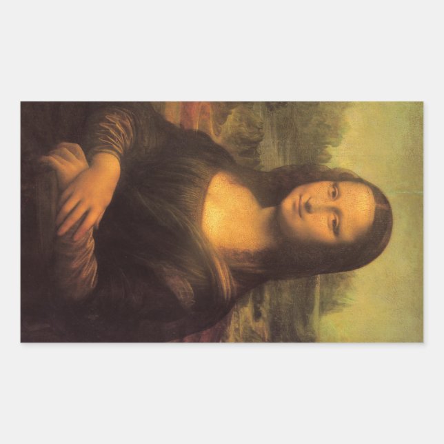 Pegatina Rectangular La Mona Lisa de Leonardo Da Vinci (Anverso)